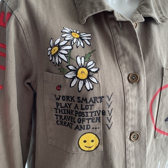 Ascot & Hart Green Army Jacket hand painted with graphic details, size S - Picture 11 of 16